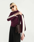 Rareism Women's Zanderyo Dark Maroon Nylon High Neck Relaxed Fit Sweater