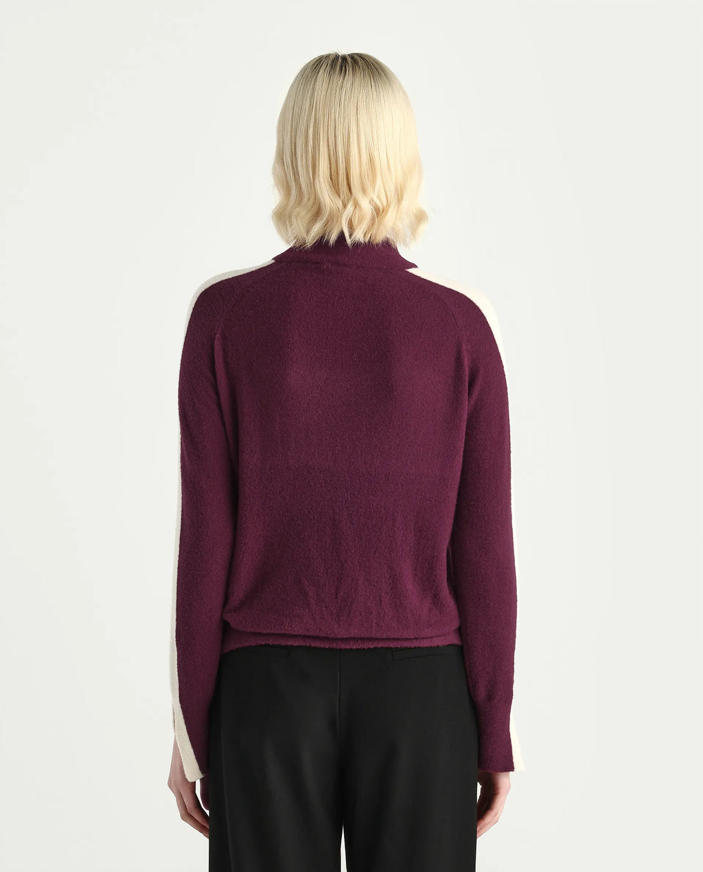 Rareism Women's Zanderyo Dark Maroon Nylon High Neck Relaxed Fit Sweater