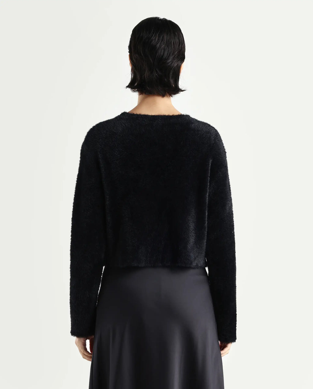 Rareism Women's Zarc-S Black Nylon V-Neck Relaxed Fit Plain Cardigan