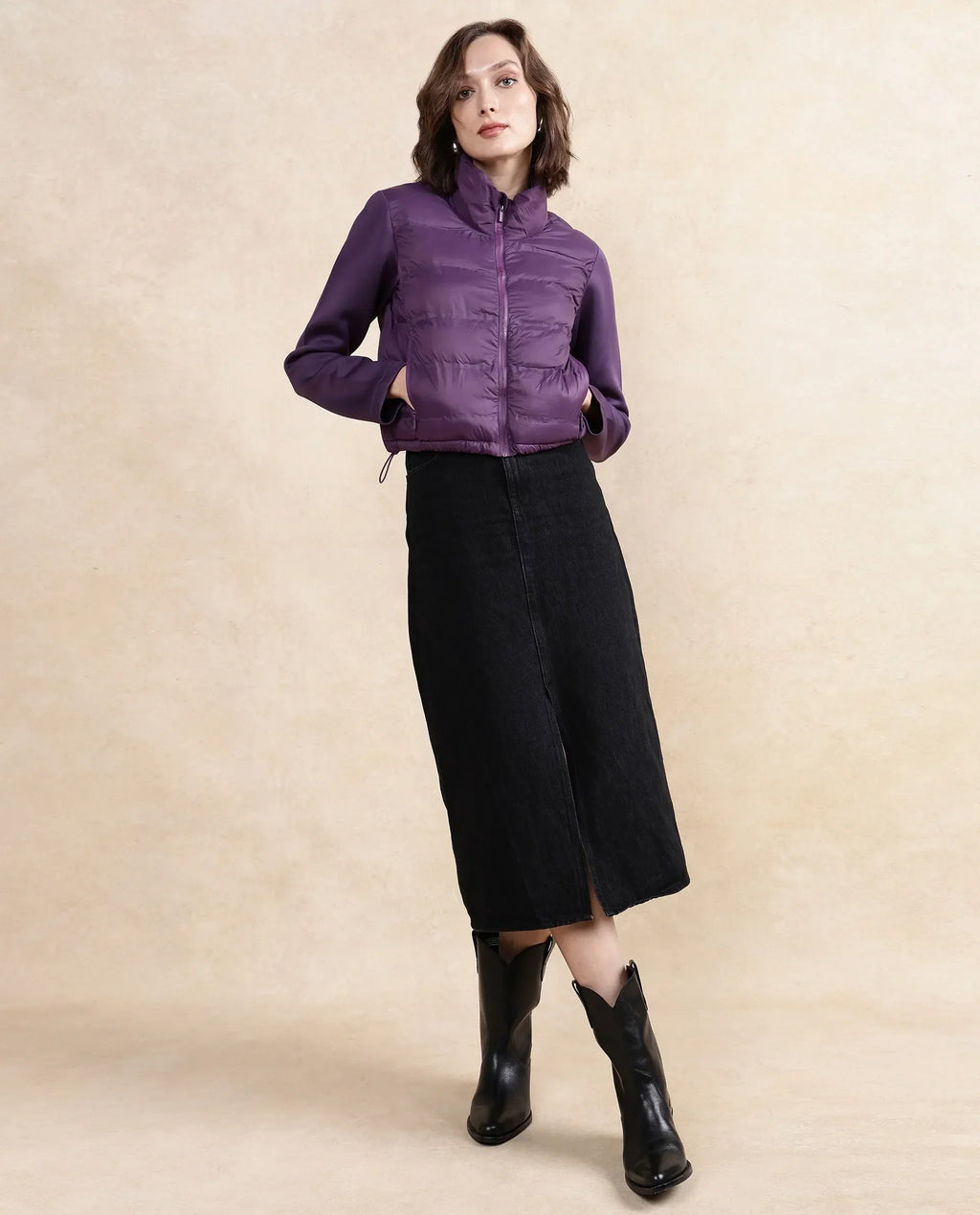 Rareism Women's Stand Collar Plain Regular Fit Jacket
