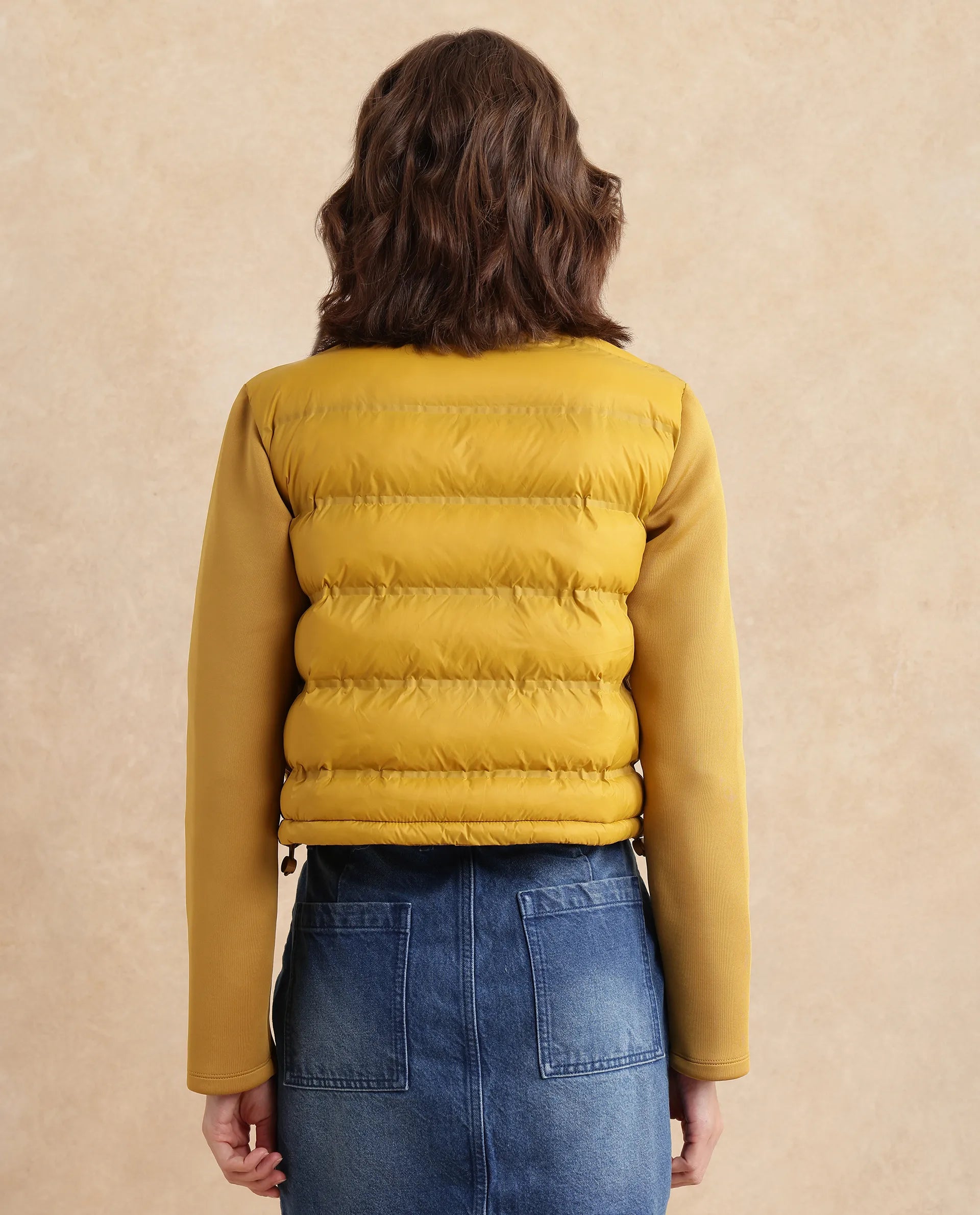 Rareism Women's Zarcro Yellow Stand Collar Plain Regular Fit Jacket