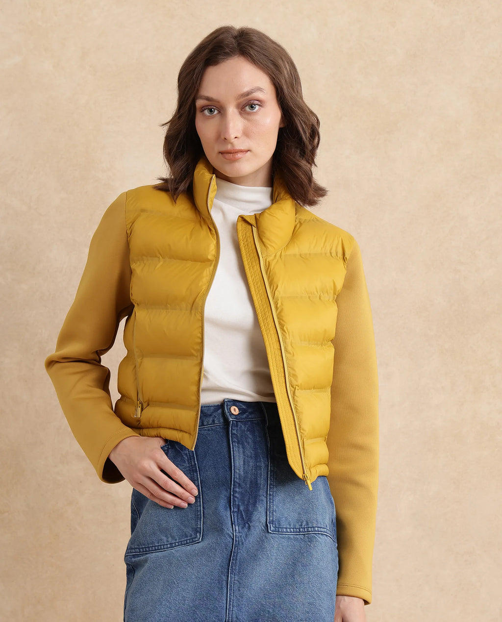 Rareism Women's Zarcro Yellow Stand Collar Plain Regular Fit Jacket