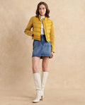 Rareism Women's Zarcro Yellow Stand Collar Plain Regular Fit Jacket