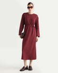 Rareism Women's Zarene Maroon Cotton Cotton Blend Crew Neck Plain Maxi Regular Fit Dress