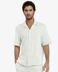 Rare Rabbit Men's Zavet-S Light Green Cotton Striped Print Boxy Fit Half Sleeve Cuban Collar Shirt