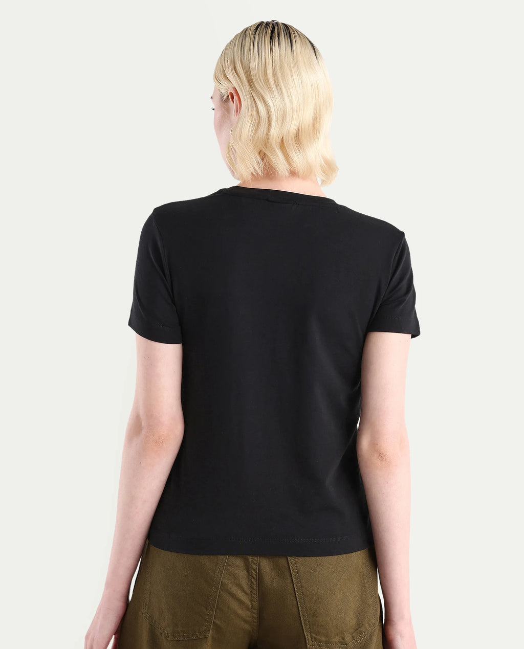 Rareism Women's Zebec Black Cotton Blend Crew Neck Graphic Print Regular Fit T-Shirt