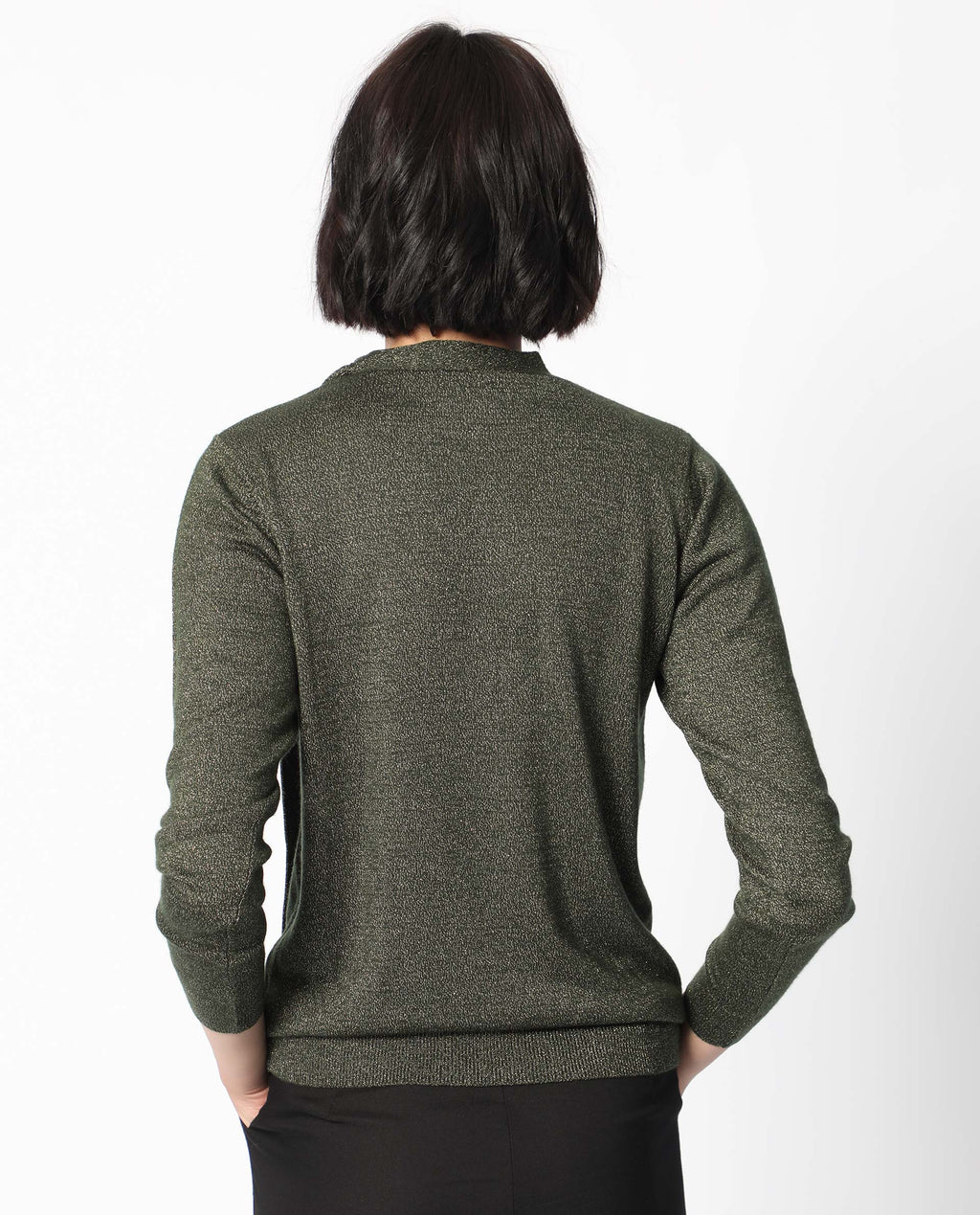 Rareism Women's Zener Green Acrylic High Neck Plain Regular Fit Sweater