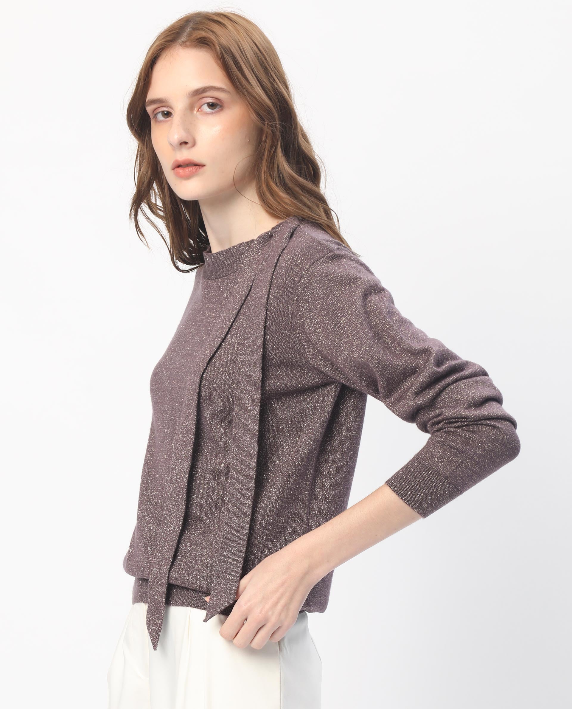 Rareism Women's Zener Pastel Purple Acrylic High Neck Plain Regular Fit Sweater