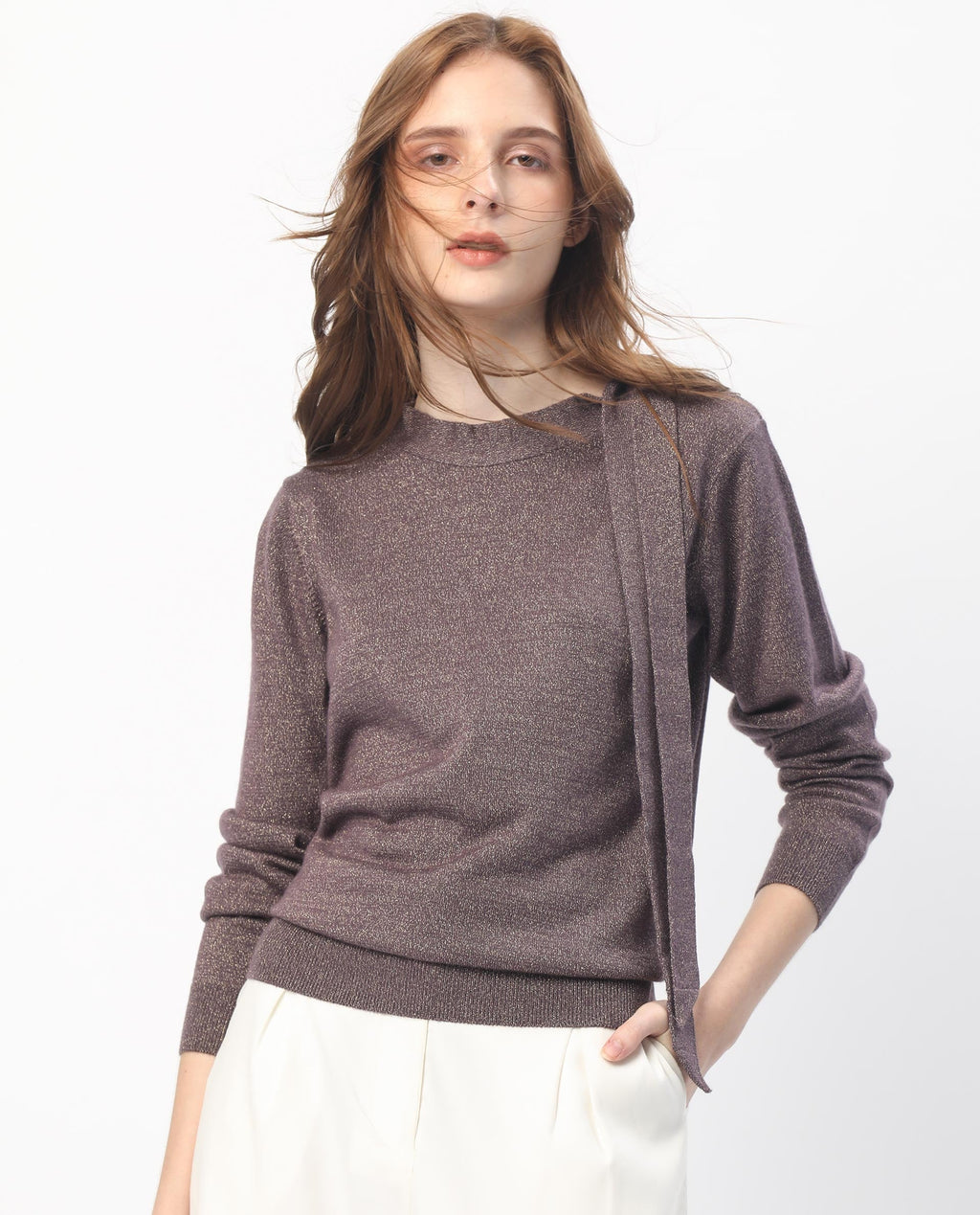 Rareism Women's Zener Pastel Purple Acrylic High Neck Plain Regular Fit Sweater