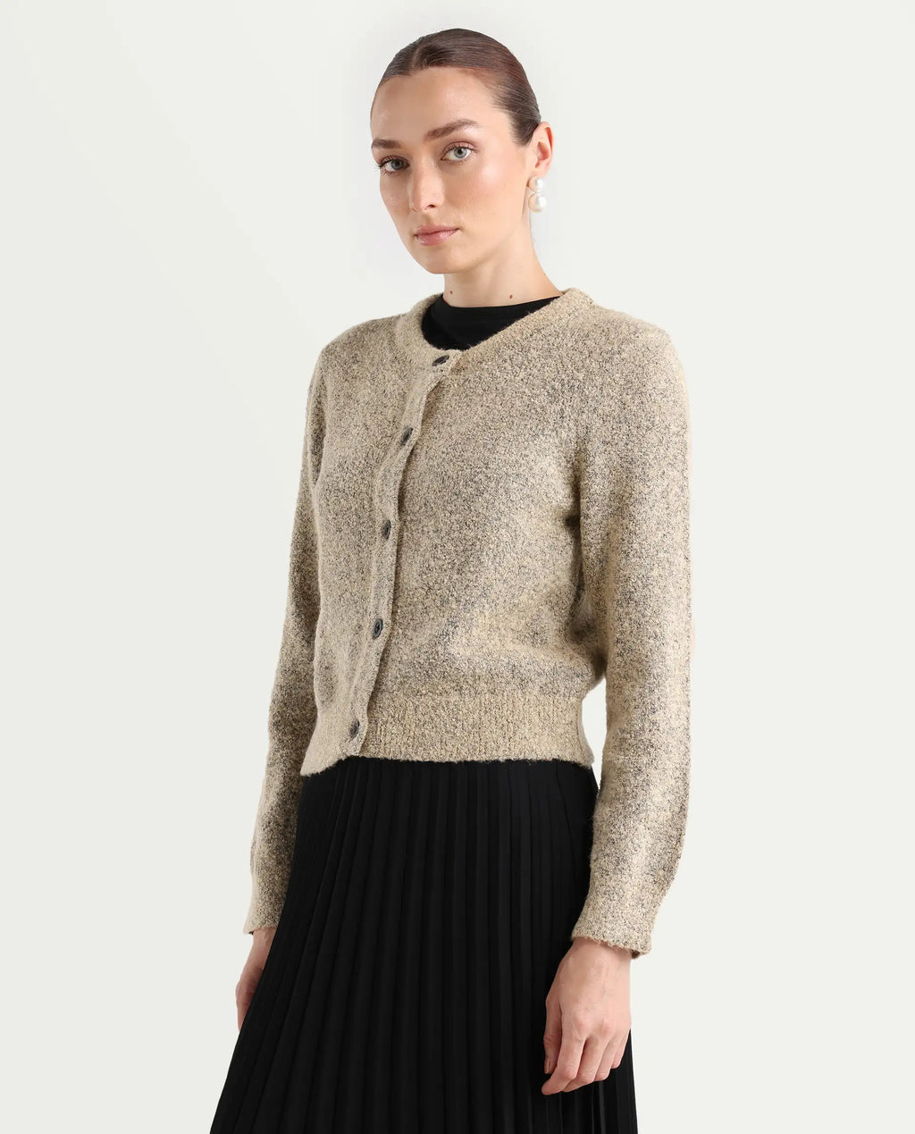 Rareism Women's Zer Beige Acrylic Blend Crew Neck Regular Fit Cardigan