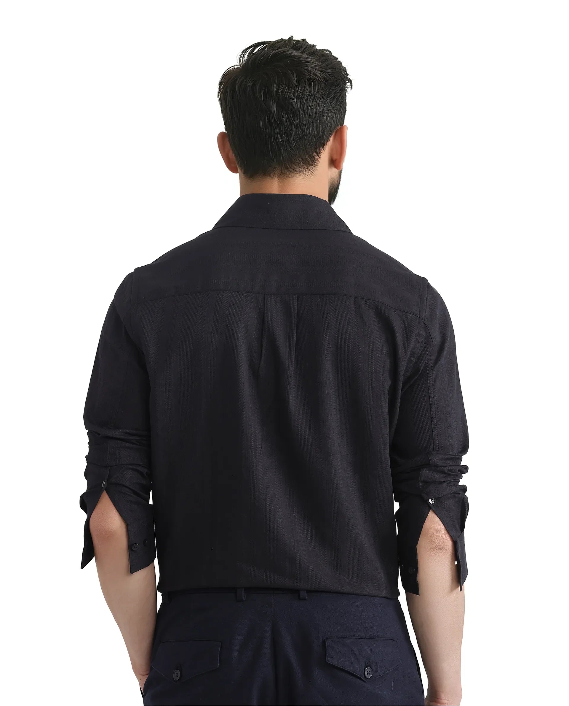 Rare Rabbit Men's Zift Black Cotton Blend Plain Regular Fit Full Sleeve Collared Shirt