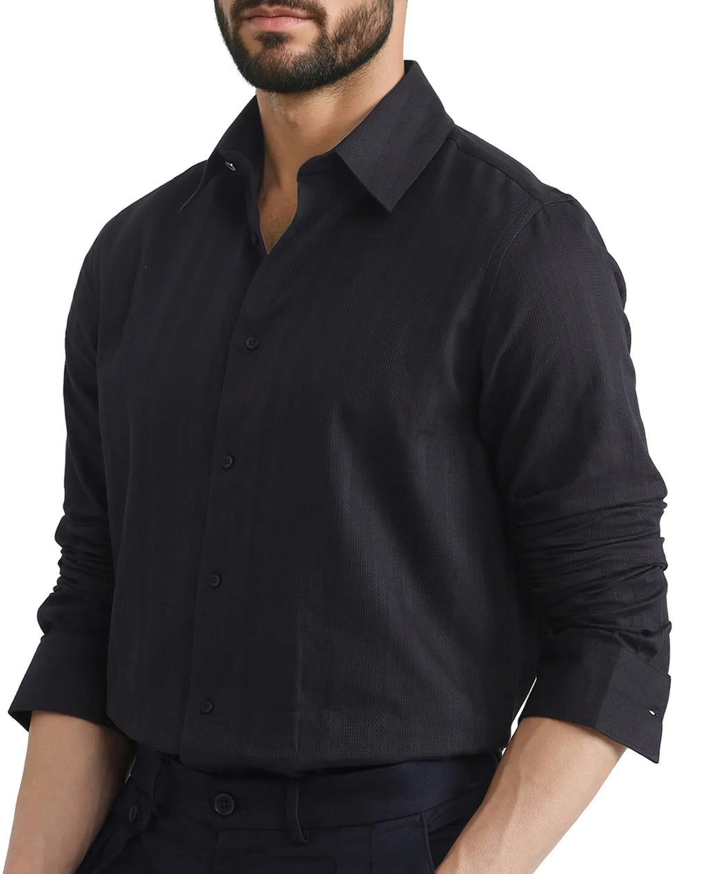Rare Rabbit Men's Zift Black Cotton Blend Plain Regular Fit Full Sleeve Collared Shirt