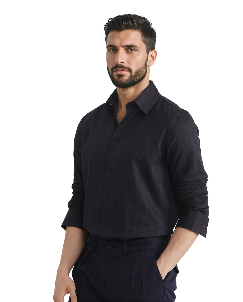 Rare Rabbit Men's Zift Black Cotton Blend Plain Regular Fit Full Sleeve Collared Shirt
