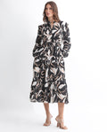 Rareism Women's Zigzora Black Cotton Sweetheart Neck Abstract Print Knee Length Regular Fit Dress