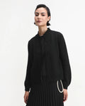 Rareism Women's Zika Black Acrylic Blend Crew Neck Regular Fit Shrug