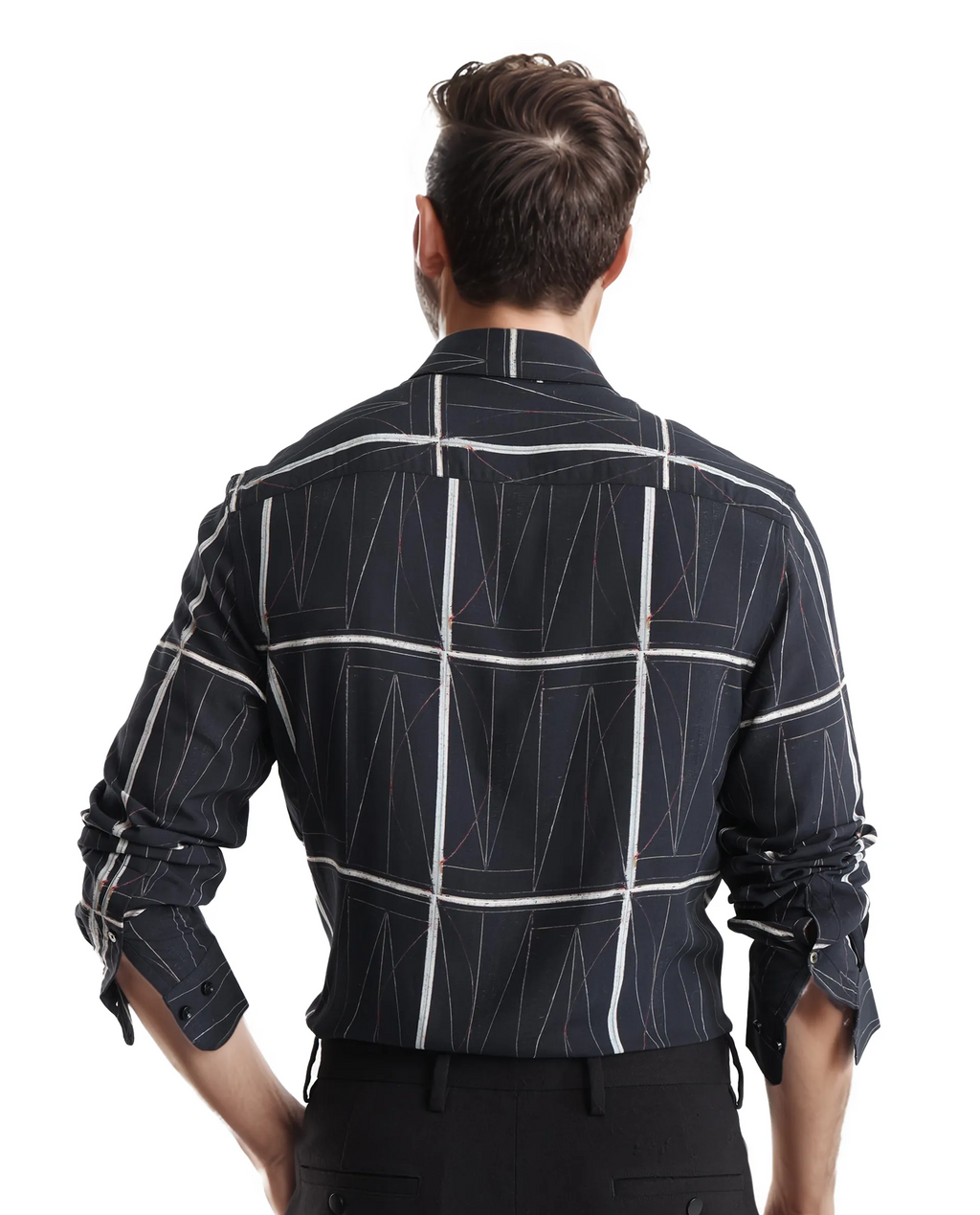 Rare Rabbit Men's Zilon Black Viscose Abstract Print Regular Fit Full Sleeve Collared Shirt