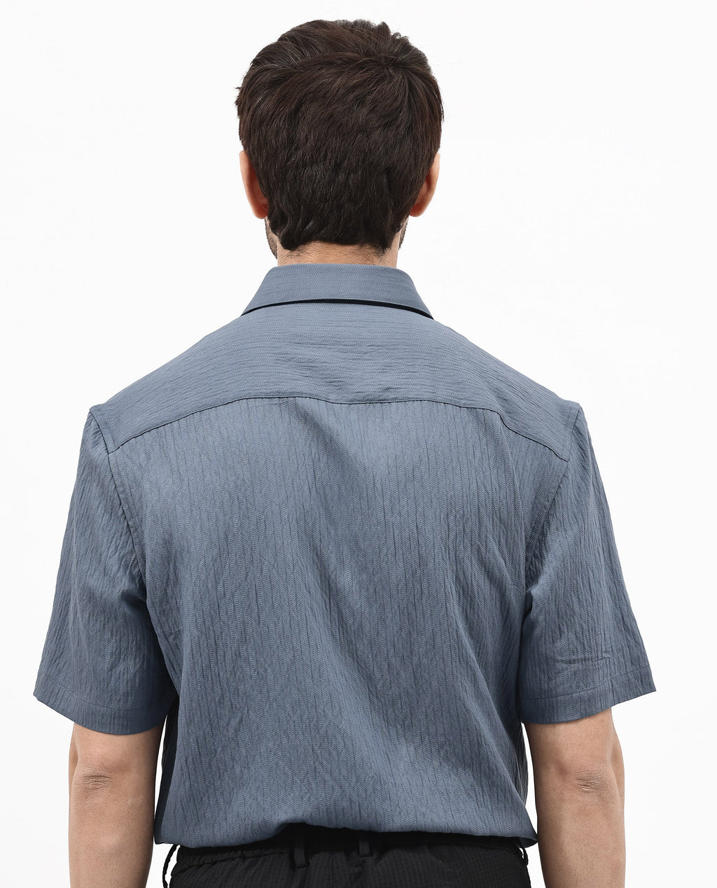 Rare Rabbit Men's Zion Dark Blue Cotton Plain Boxy Fit Half Sleeve Collared Shirt