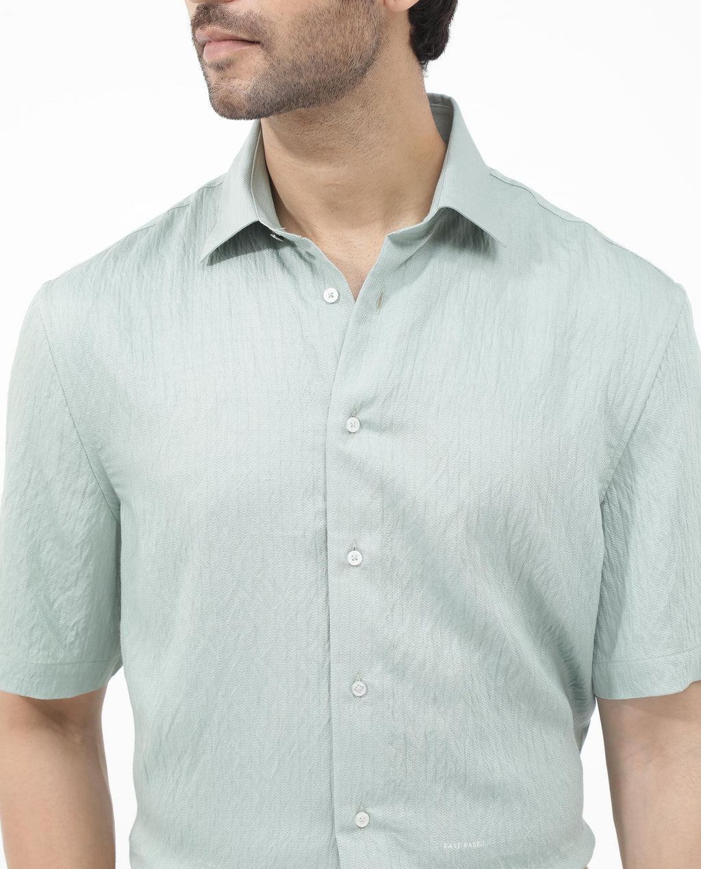 Rare Rabbit Men's Zion Light Green Cotton Plain Boxy Fit Half Sleeve Collared Shirt