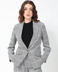 Rareism Women's Zivaa Black Polyester Lapel Neck Checked Tailored Blazer