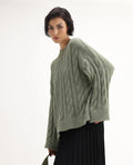 Rareism Women's Ziv Olive Nylon High Neck Oversize Fit Sweater