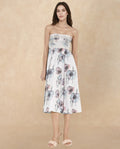 Rareism Women's Zobian Multi Cotton Tube Neck Floral Print Shoulder Strap Midi Fit And Flare Dress