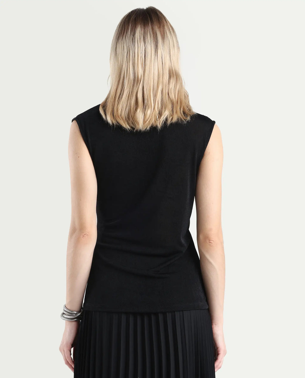 Rareism Women's Zoptus Black Polyester Blend High Neck Regular Fit Plain Top