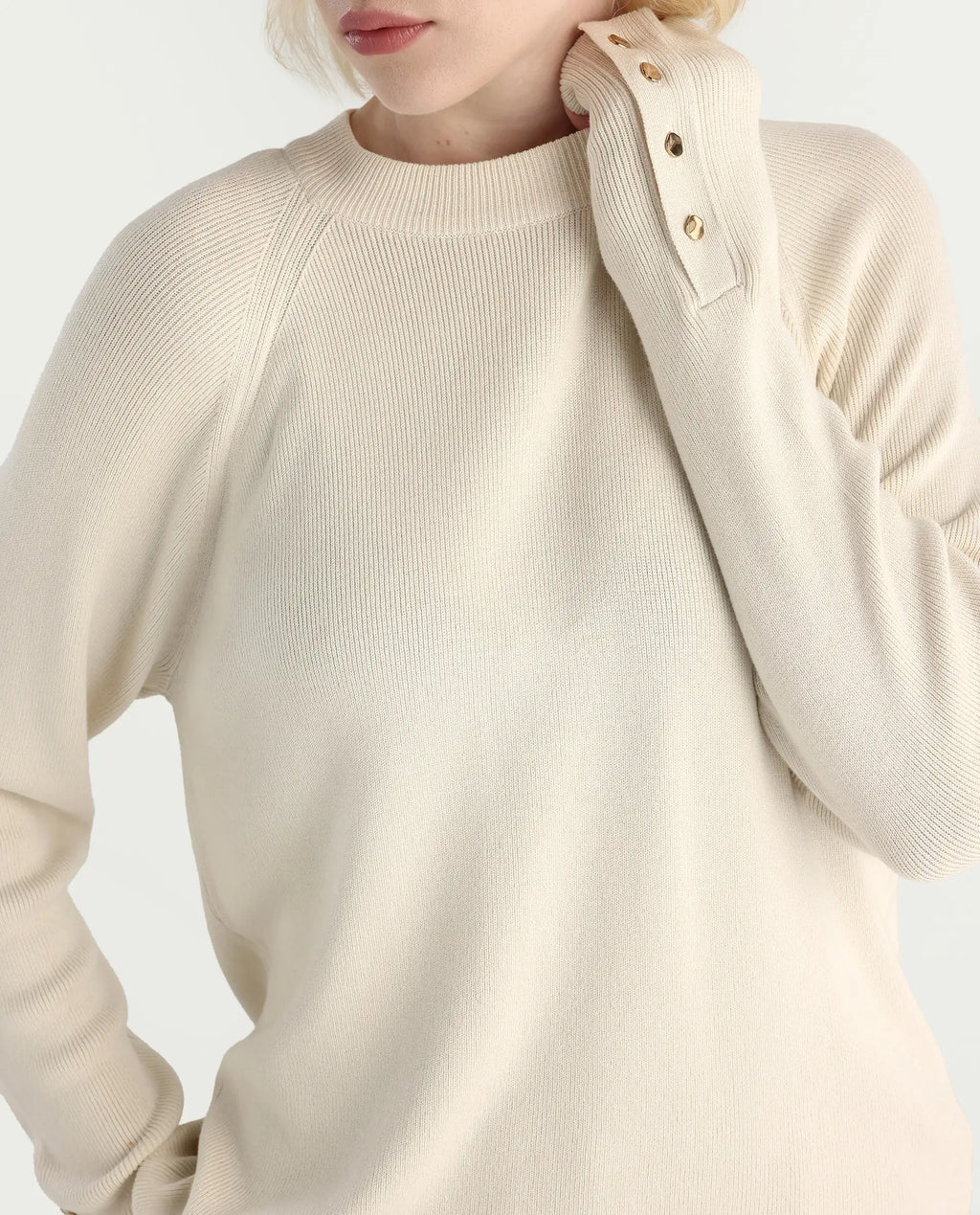 Rareism Women's Zora Off White Viscose Blend Crew Neck Relaxed Fit Sweater