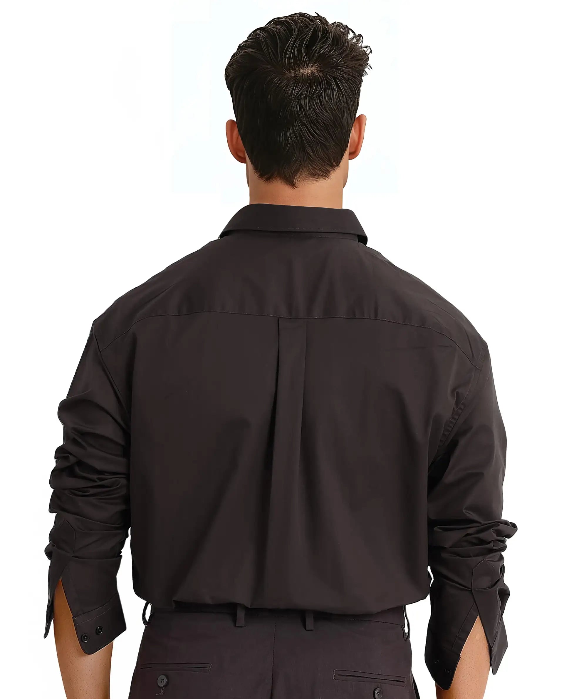 Rare Rabbit Men's Zord Dark Brown Cotton Plain Boxy Fit Full Sleeve Collared Shirt