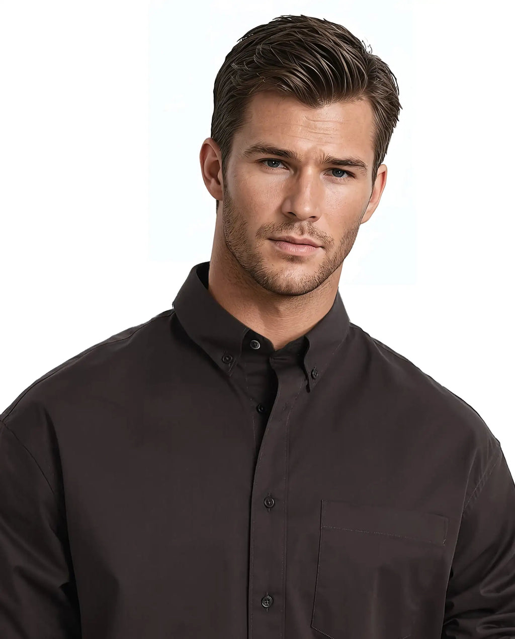 Rare Rabbit Men's Zord Dark Brown Cotton Plain Boxy Fit Full Sleeve Collared Shirt