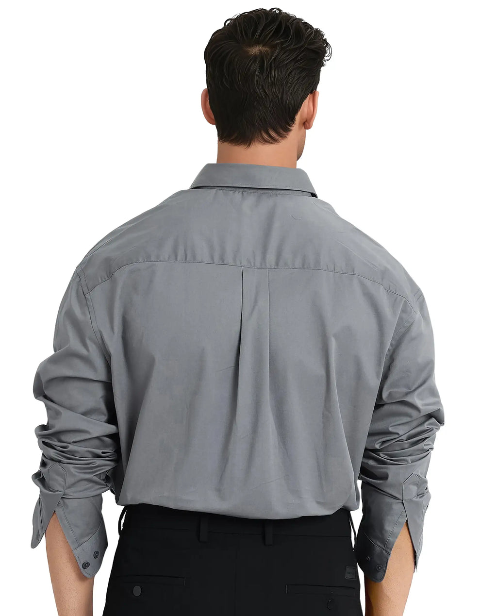 Rare Rabbit Men's Zord Grey Cotton Plain Boxy Fit Full Sleeve Collared Shirt