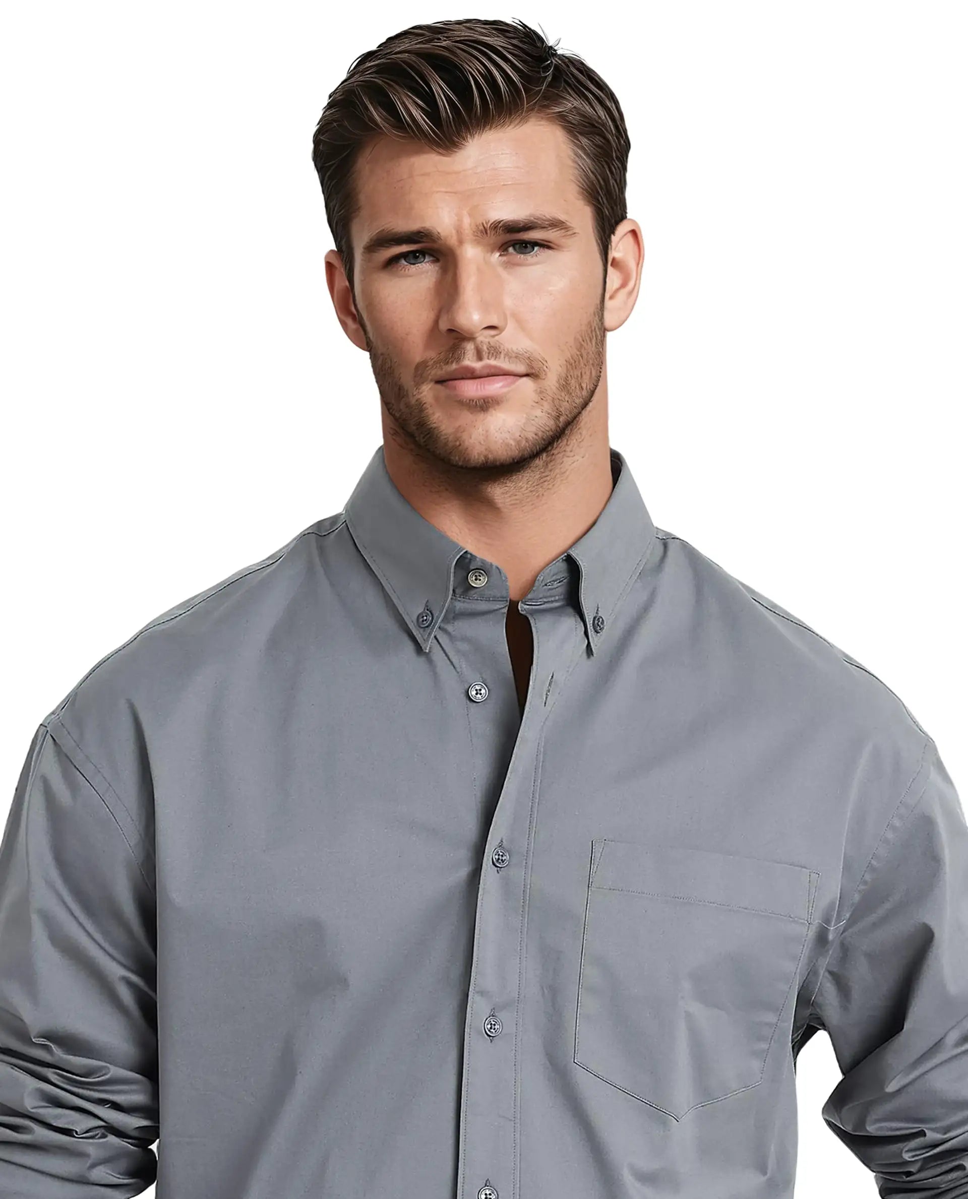 Rare Rabbit Men's Zord Grey Cotton Plain Boxy Fit Full Sleeve Collared Shirt