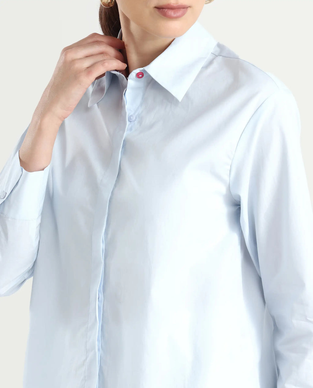 Rareism Women's Zquib Grey Cotton Spread Collar Graphic Print Cuffed Sleeve Regular Fit Shirt