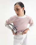 Rareism Women's Zulaii Light Pink Acrylic Blend Boat Neck Relaxed Fit Plain Sweater