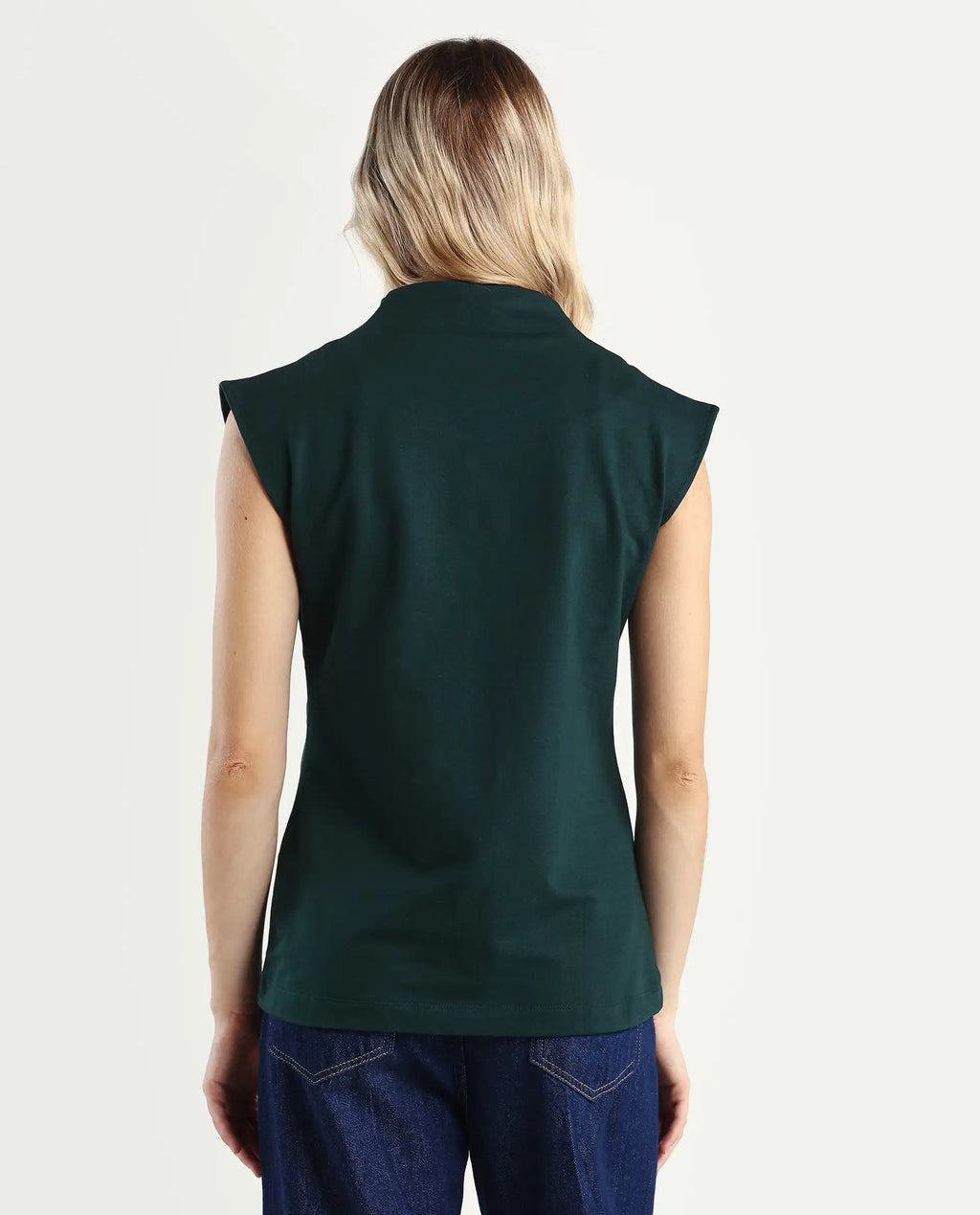 Rareism Women's Zuria Green Cotton Blend High Neck Dyed Extended Sleeves Relaxed Fit Sweatshirt