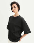 Rareism Women's Afsko T Black Cotton Crew Neck Plain Relaxed Fit T-Shirt