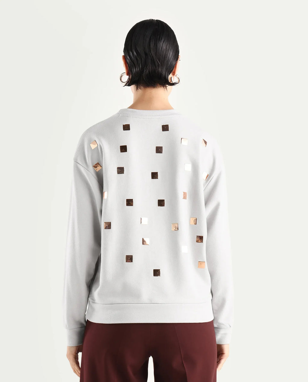 Rareism Women's Aimee Light Grey Polyester Blend Crew Neck Plain Boxy Fit Sweatshirt