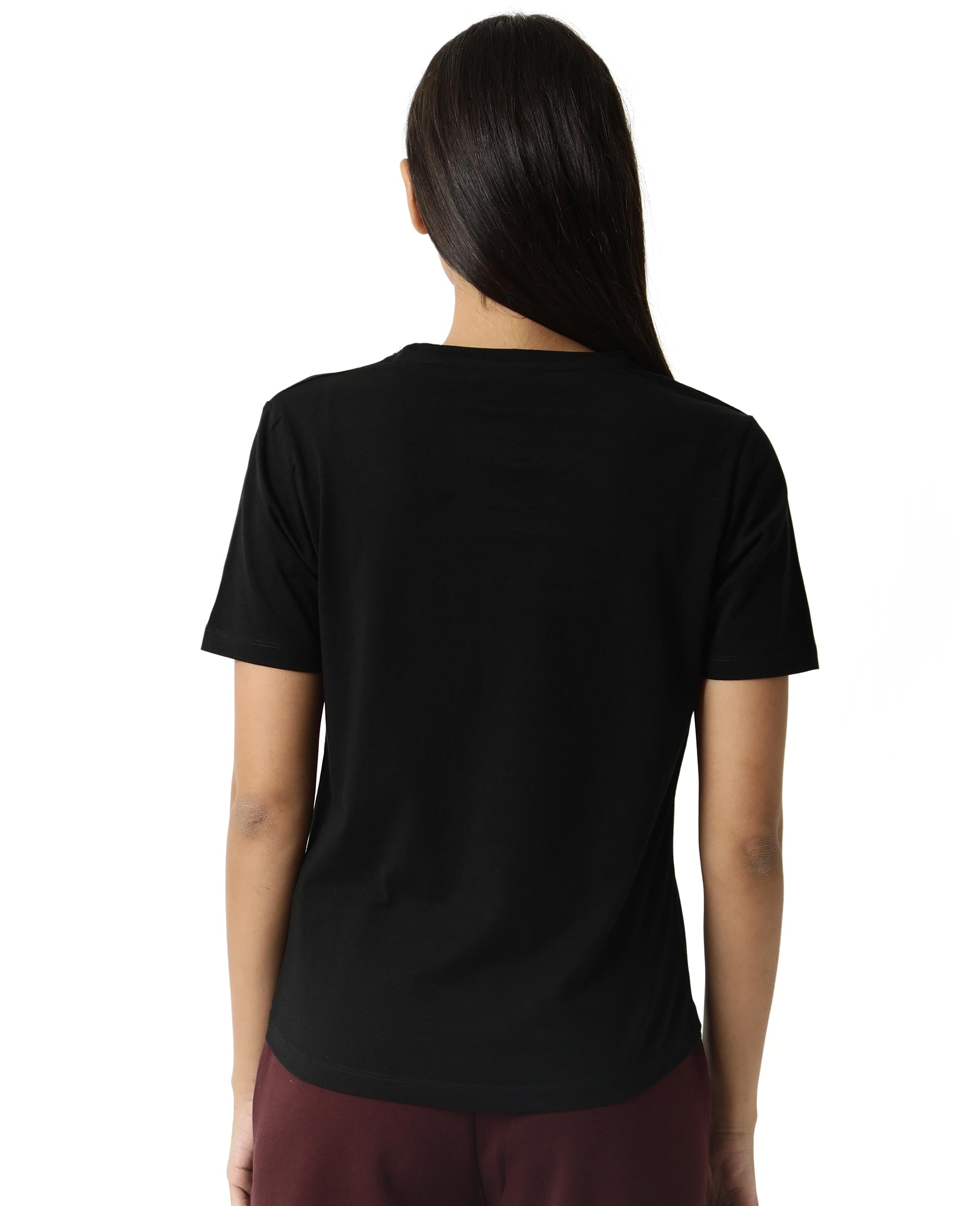 Rareism Women's Light Weight High Stretch 180 Gsm Cotton Crew Neck Plain Regular Fit T-Shirt
