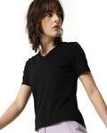 Rareism Women's Light Weight High Stretch 180 Gsm Cotton Crew Neck Plain Regular Fit T-Shirt