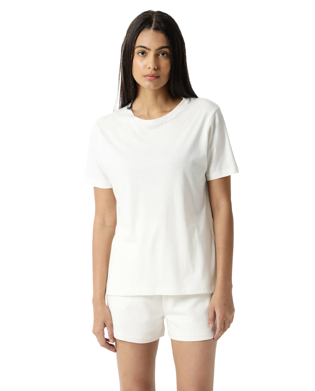 Rareism Women's Light Weight High Stretch 180 Gsm Cotton Crew Neck Plain Regular Fit T-Shirt