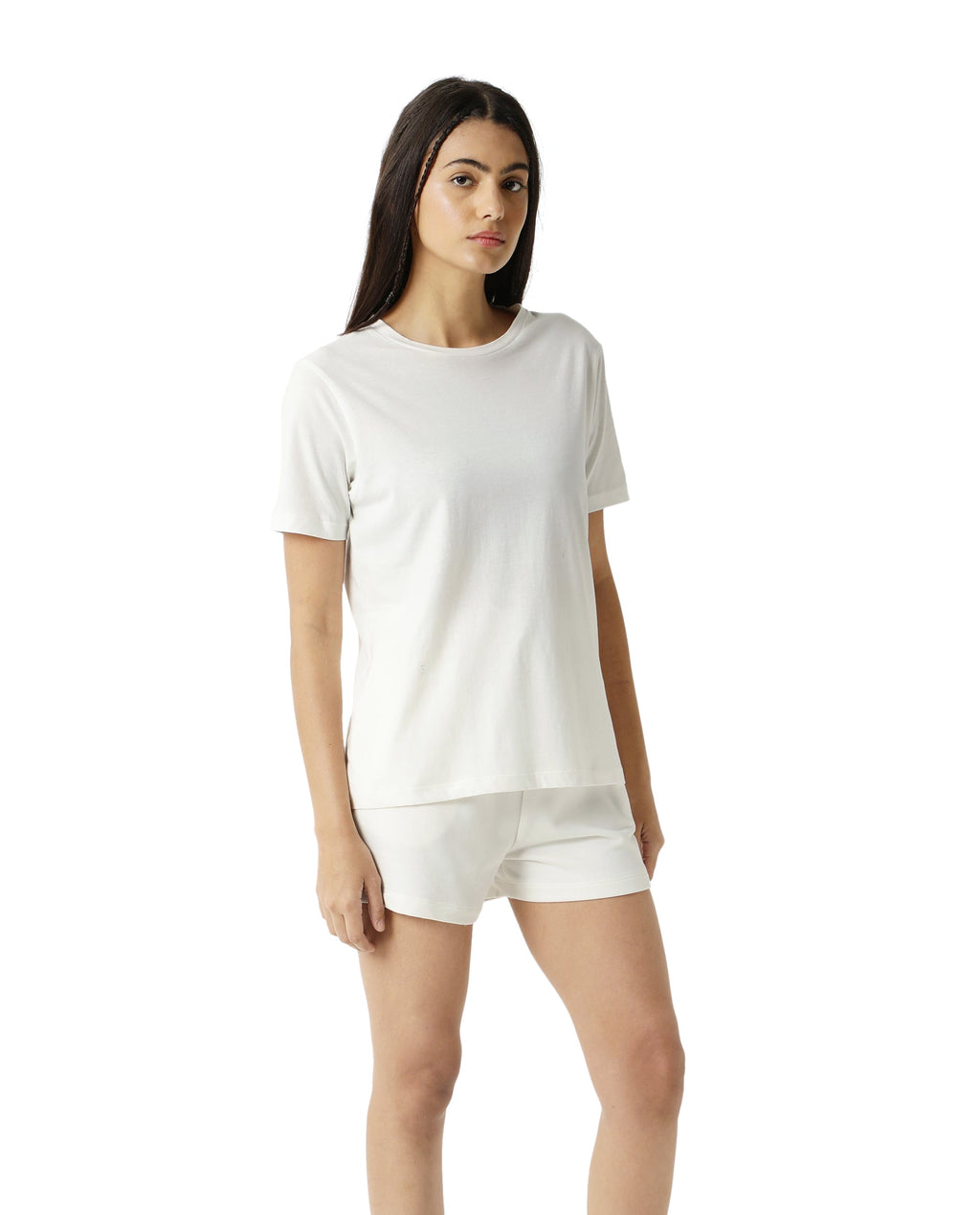 Rareism Women's Light Weight High Stretch 180 Gsm Cotton Crew Neck Plain Regular Fit T-Shirt