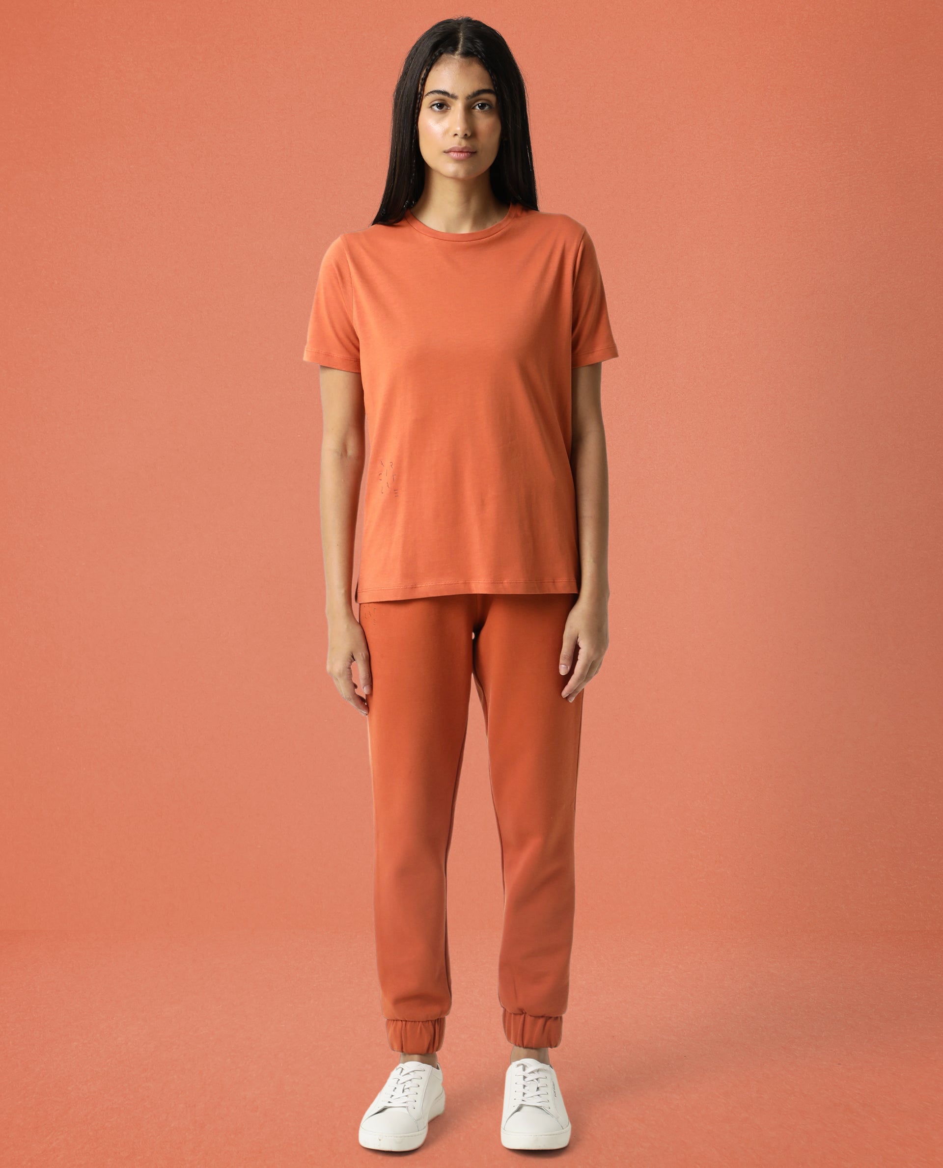 Rareism Women's Light Weight High Stretch 180 Gsm Cotton Crew Neck Plain Regular Fit T-Shirt