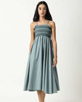 Rareism Womens Ald Green Dress Cotton Linen Fabric Regular Fit Sleeveless Square Neck