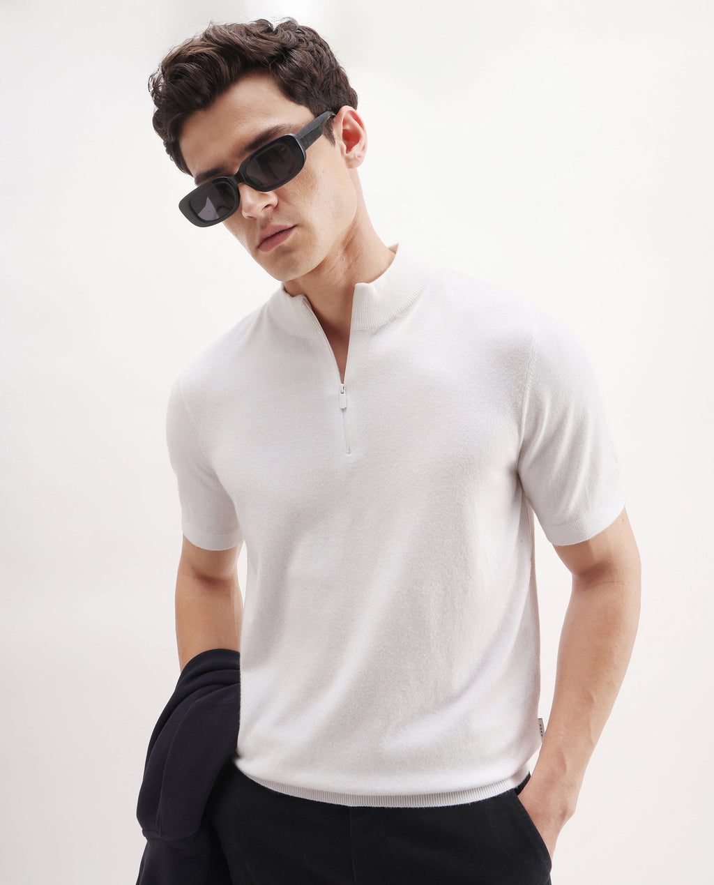 Rare Rabbit Men's Alfeto White Viscose Plain Regular Fit Half Sleeve Polo