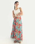 Rareism Women's Alvia Multi Polyester Floral Print Ankle Length Flared Skirt