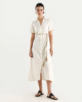Rareism Women's Ania White Cotton Drop Collar Plain Maxi A-Line Dress