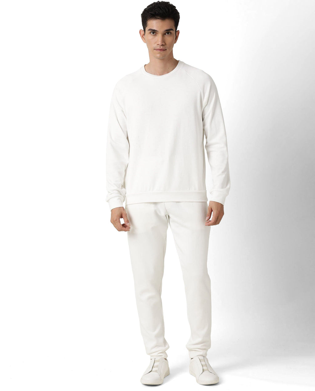 Rare Rabbit Articale Men's Arum Ivory White Cotton Fabric Full Sleeves Solid Sweatshirt