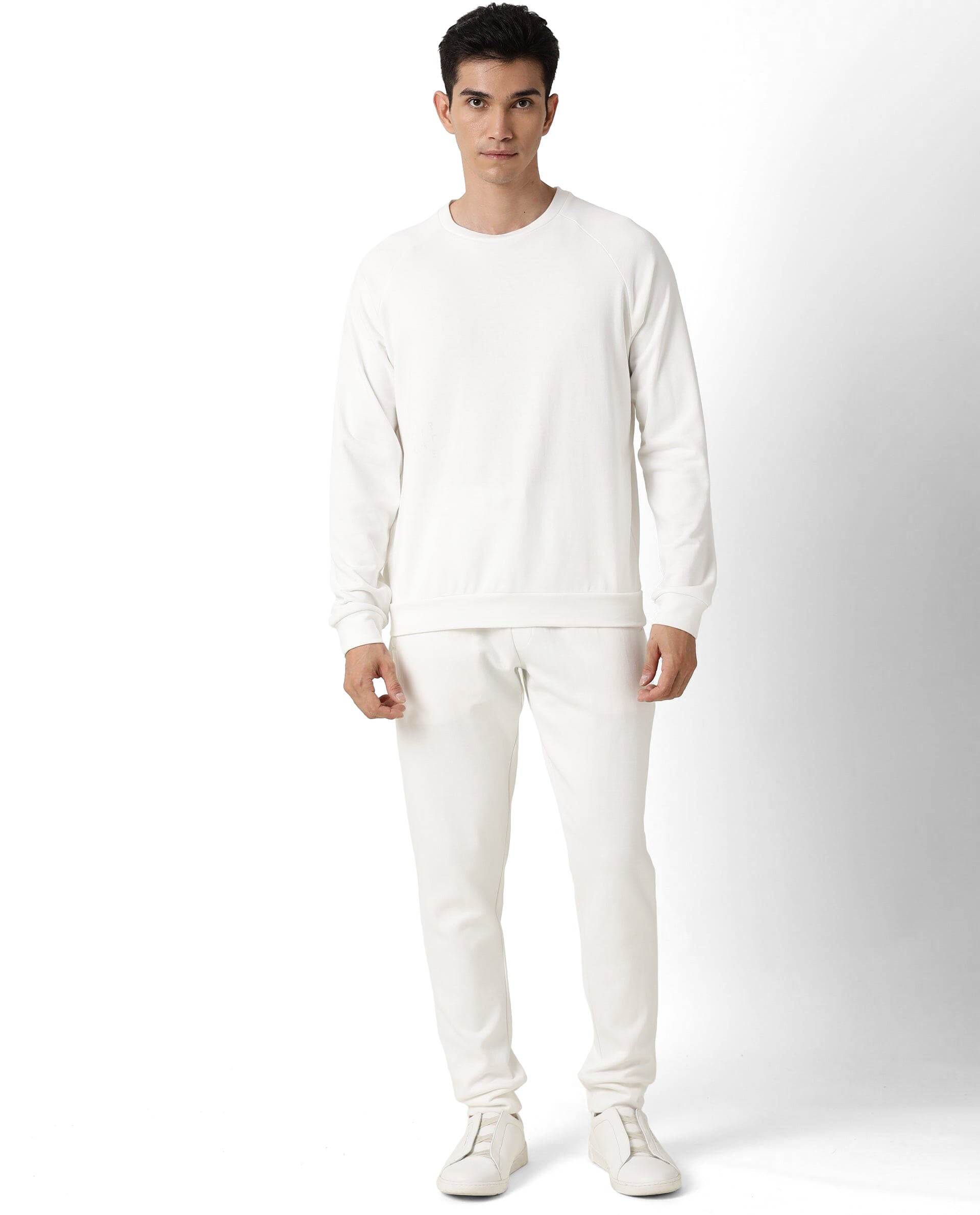 Rare Rabbit Articale Men's Arum Ivory White Cotton Fabric Full Sleeves Solid Sweatshirt