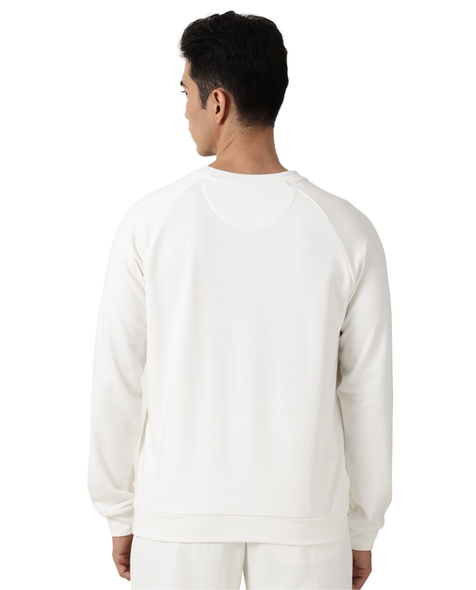 Rare Rabbit Articale Men's Arum Ivory White Cotton Fabric Full Sleeves Solid Sweatshirt