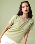 Rareism Women's Light Weight High Stretch 180 Gsm Cotton V-Neck Plain Regular Fit T-Shirt