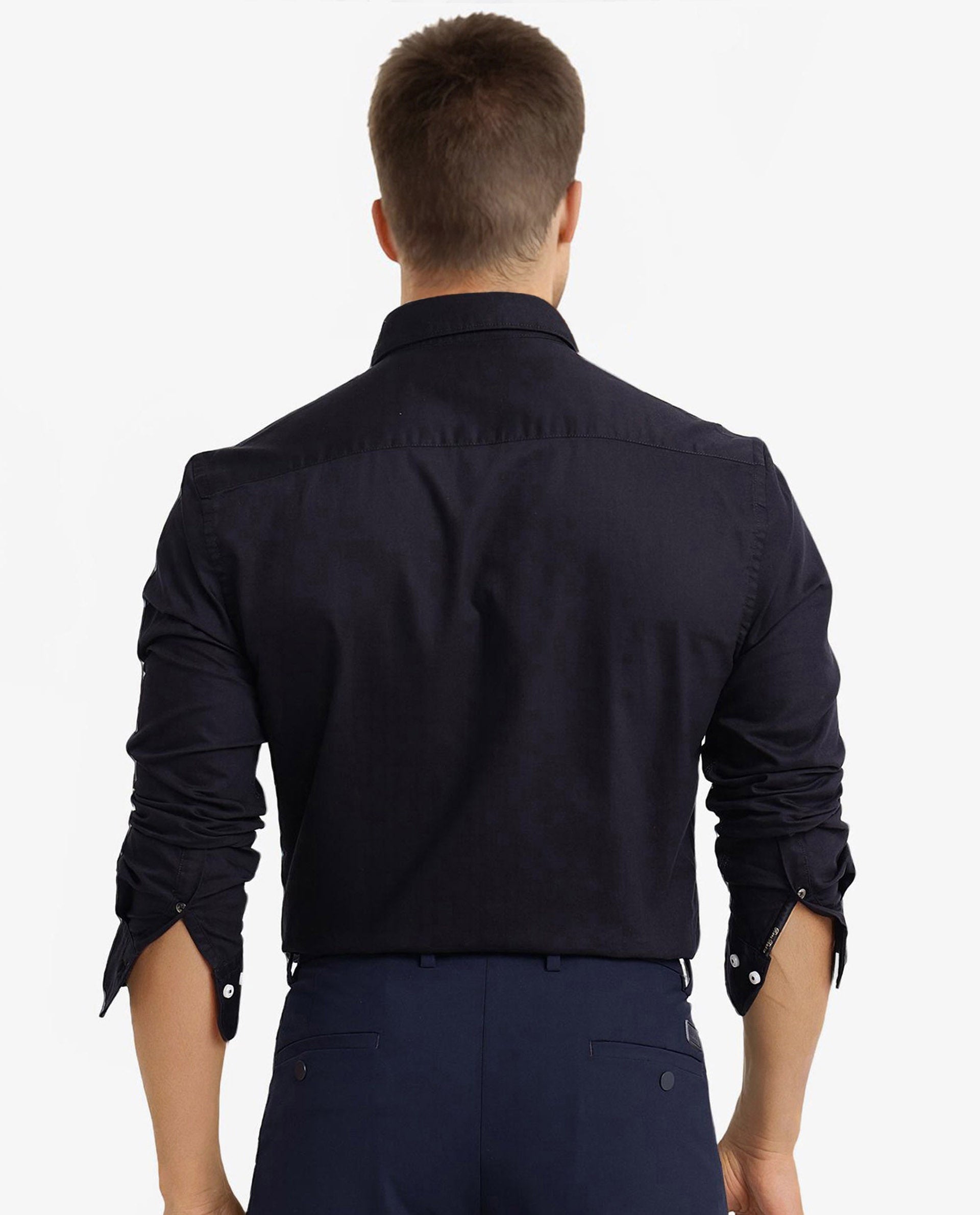 Rare Rabbit Men's Auxfo Black Cotton Plain Regular Fit Full Sleeve Button-Down Collar Shirt